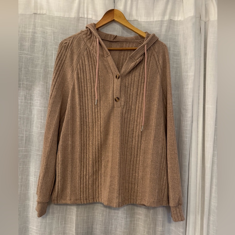 Cozy Rosy Brown Knit Hoodie